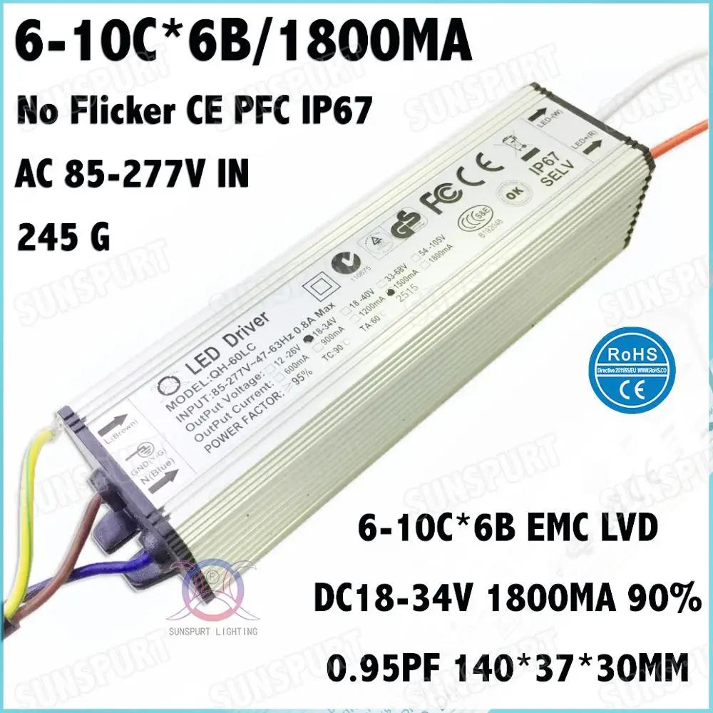 2 Pcs   CE IP67 PF>0.9 60W AC85-277V LED ̹ 6-10Cx6B 1800mA DC18-34V  Ʈ Ʈ  